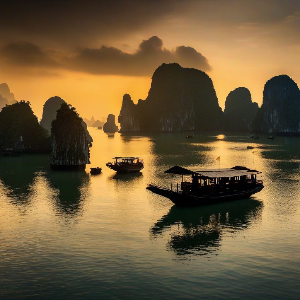 Sunset over Halong Bay