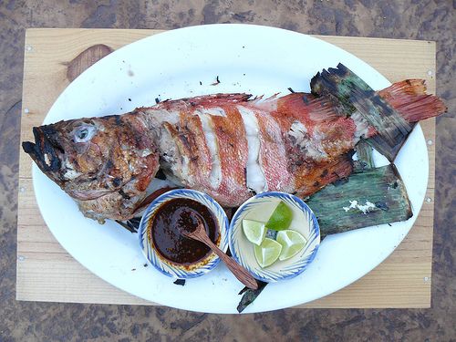 Smoked Snakehead Fish on Banana Leaf